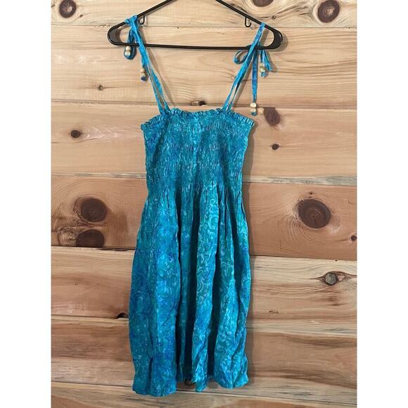 Batik Bali Women's Cover up Beach Dress. Blue/Teal. Beads strap. one size - Picture 1 of 6